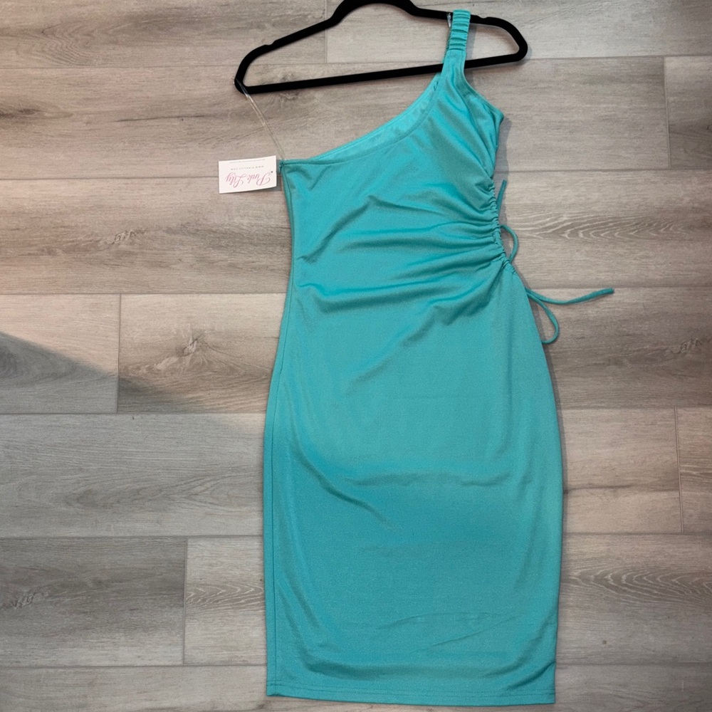 Pink Lily One-Shoulder Turquoise Dress